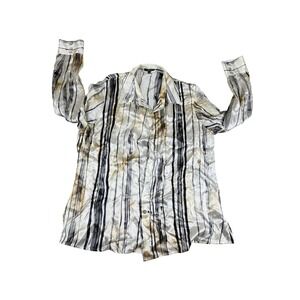 Zanella Italy Silk Striped Button‎ Down Shirt Women's Size 16 Long Sleeve Career